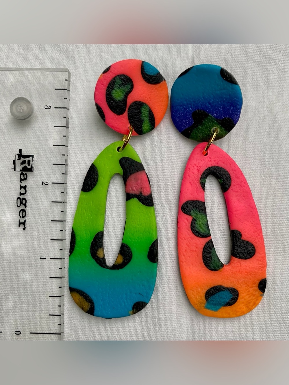 Colorful Neon Leopard Drop Earrings - Picture 2 of 2